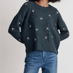 Embroidered cross stitch floral pullover sweater. Size XL color Heather spruce